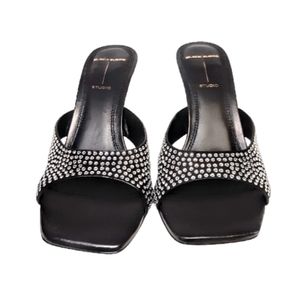 Black Suede Studio Charlie Embellished Suede Mule Slide Sandal Black